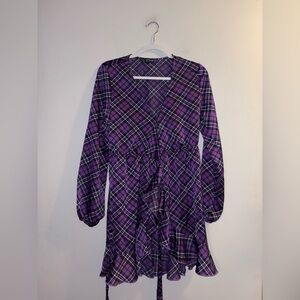 Aqua | Purple Plaid Wrap Dress